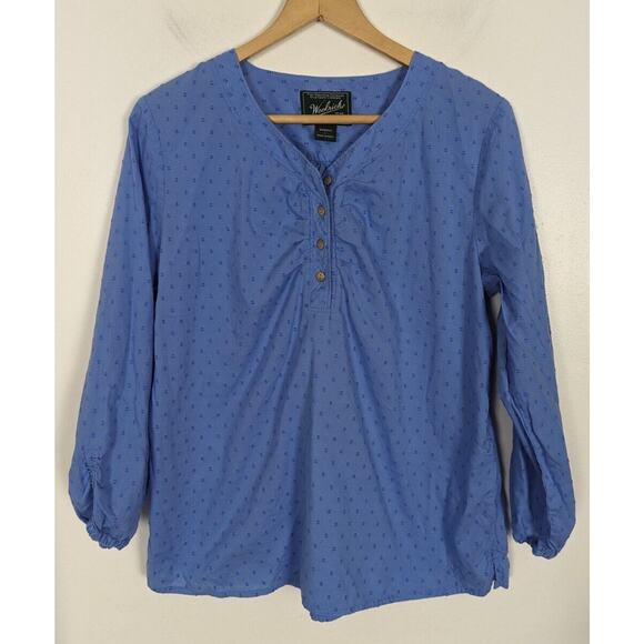 Woolrich Women's Large L Blue Henley Button Blouse - Picture 1 of 3